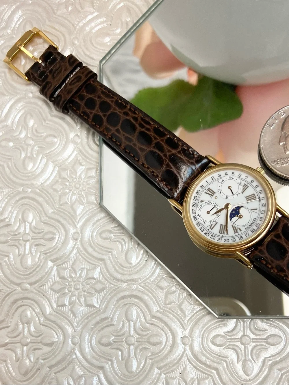 Vintage Movado Swiss Made Triple Date Moon Phase Ladies Dress Watch